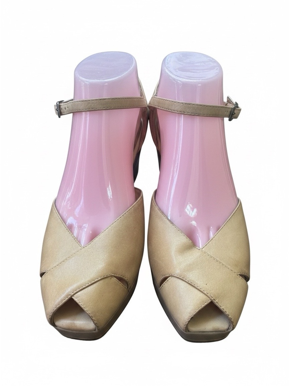Moda Spana Tan Leather Ankle Strap Heels Size 8 EUC